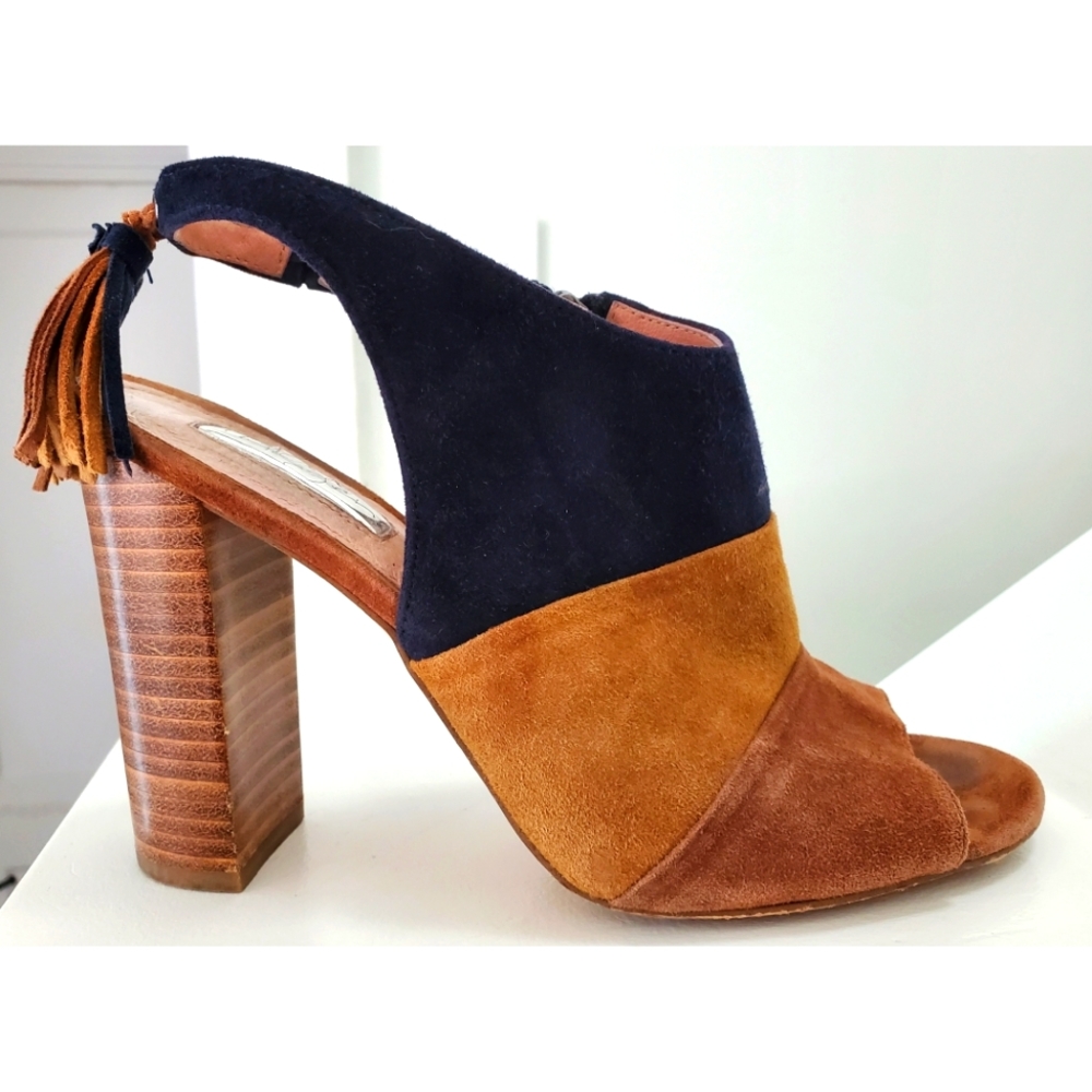 Colorblock Tassel Suede Leather Sock Peeptoe Slingback Sandals Halogen Size 8‎